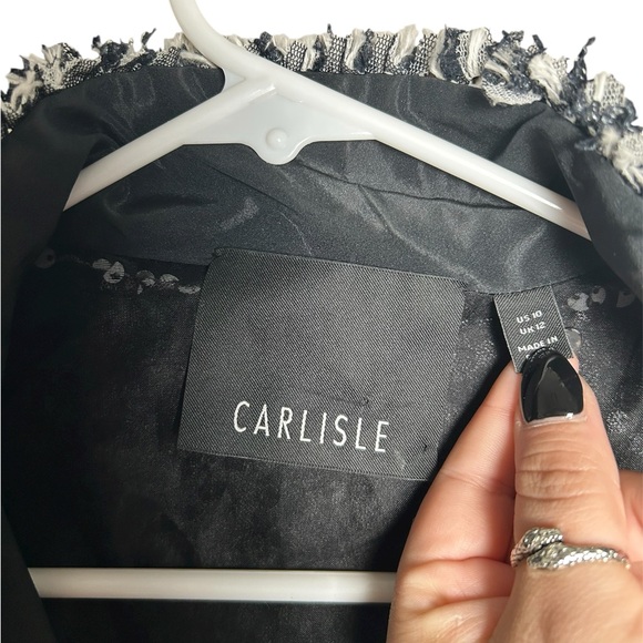 Carlisle Sequin Black White Edgy Silk Jacket Size 10 - Picture 3 of 5